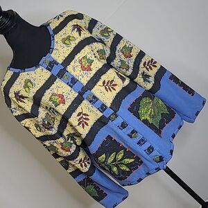 Sport Elle sz L 100% cotton hand painted front button jacket